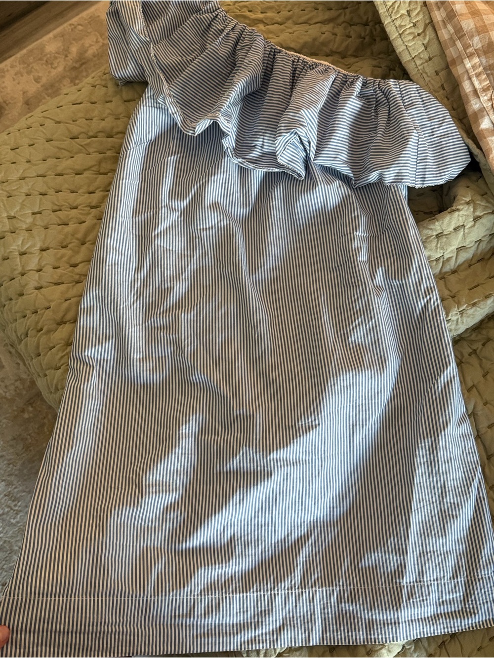 100% cotton Abercrombie & Fitch Blue and White Striped One-Shoulder Dress